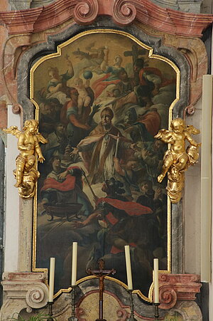 Imbach, ehem. Dominikanerinnenkirche Mariae Geburt, heute Pfarrkirche, Nothelfer-Altar, Johann Georg Schmidt, 1737