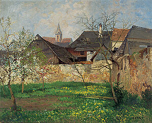 Karl Vikas, Blühender Garten in Mautern, Öl/Karton, um 1920/25