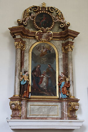 St. Corona am Schöpfl, Pfarr- und Wallfahrtskirche, Familienaltar, 1725