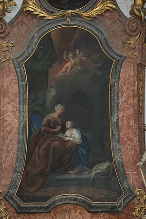 St. Andrä an der Traisen, ehem. Stiftskirche hl. Andreas, Seitenaltar, Hl. Anna Maria das Lesen lehrend, Johann Georg Schmidt (?), um 1730