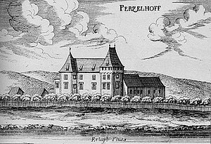 Wieselburg, Schloss Perzlhof, Kupferstich von Georg Matthäus Vischer, aus: Topographia Archiducatus Austriae Inferioris Modernae, 1672