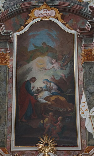 Maria Langegg, Pfarr- und Wallfahrtskirche Mariae Geburt, Seitenaltar, Tod des hl. Josef, Josef Adam Mölk und Werkstatt