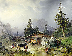 Friedrich Gauermann, Seeauer Alpenhütte im Regen, um 1850