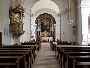 Herrnbaumgarten, Pfarrkirche Unbefleckte Empfängnis, Blick vom Langhaus in den Chor