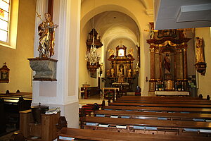 Oberndorf an der Melk, Pfarrkirche hl. Ägidius, Blick in die frühbarocke Hallenkirche, 1630/45