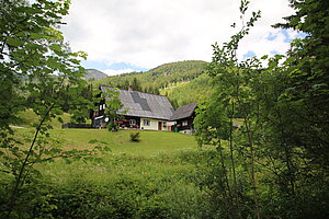 Lahnsattel - Donaudörfl, Häuser der ehemaligen Holzarbeiter- und Köhlersiedlung, m Kern 1. Hälfte 19. Jh.