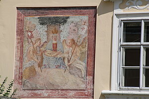 Ybbs an der Donau, Schiffmeisterhaus: Fresko mit der Gnadenfigur Maria Taferl, 18. Jahrhundert (?9