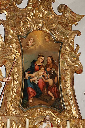 Morrbad Harbach, Pfarrkirche Johannes der Täufer, 1749-1757 errichtet, Seitenaltar, Altarblatt Hl. Familie mit Johannesknaben, 1844