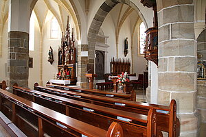 Zeillern, Pfarrkirche hl. Jakobus der Ältere, Blick in die Staffelhalle
