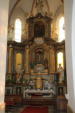 Pottenstein, Pfarr- und Wallfahrtskirche Maria Trost im Elend, Hochaltar des Altbaues, 1687, im 19. JH. verändert