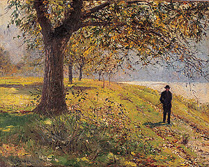 Emil Strecker, Schöner Herbsttag bei Dürnstein, Öl/Leinen, um 1898