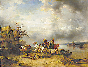 F. Gauermann, Schiffspferde an der Donau, um 1855