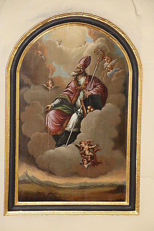 Kirchschlag, Pfarrkirche hl. Nikolaus, Altarbild mit hl. Nikolaus, um 1840, vielleicht Übermalung eines älteren Bildes