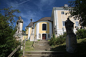 Rosenau-Schloss, Schloss- und Pfarrkirche hll. Dreifaltigkeit, barocker Zentralbau 1739 geweiht, 1767-68 Zubau der Querarme und der Sakristei