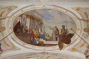 Michelhausen, Pfarrkirche hl. Petrus und Paulus, Freskenausstattung durch Josef von Mölck, 1784 - Paulus vor dem Statthalter Felix