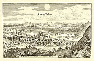 Klosterneuburg, Kupferstich von Matthäus Merian, aus: Topographia Provinciarum Austriacarum,  Frankfurt am Main 1679