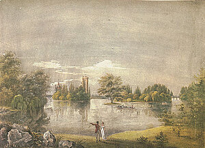 Der Park und die Franzensburg in Laxenburg, Gouache, nach 1800, 37,3x51,4 cm, NÖLM