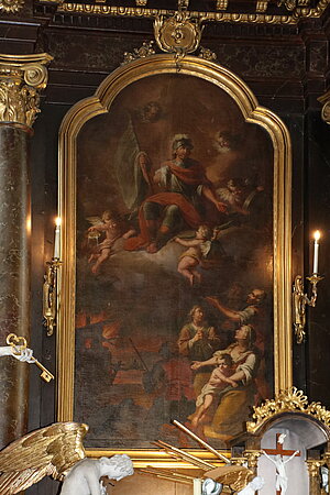 Zell Markt, Pfarrkirche hl. Florian, spätbarockes Hochaltarbild, Glorie des hl. Florian