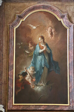 Pyhra, Pfarrkirche hl. Margareta, Altarbild des Seitenaltars, Maria Immaculata, Martin Johann Schmidt, 1772