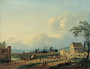 Franz Stöber, Blick gegen Stein und das Kapuzinerkloster Und, Öl/Kupferblech, 1784