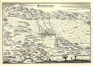 Umgebung von Wiener Neustadt, Kupferstich von Matthäus Merian, aus: Topographia Provinciarum Austriacarum, Frankfurt am Main 1679