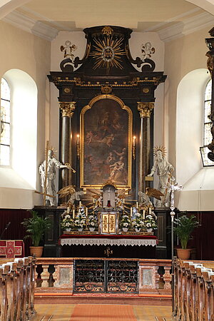 Zell Markt, Pfarrkirche hl. Florian, 1784-1786 errichtet, Hochaltar, um 1800