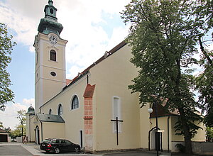 Kirchberg am Wagram, Pfarrkirche hl. Stephan, gotischer Staffelbau, im 18. Jh. durchgreifend barockisiert
