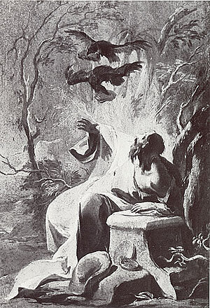 Franz Sigrist, Elias und die Raben, Ölgrisaille auf Papier (auf Holz), um 1755/60