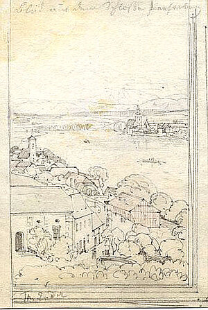 Thomas Ender, Blick aus dem Schloss Persenbeug auf die Donau und Ybbs, Zeichnung, um 1830