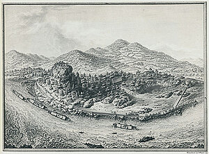 Josef Eisner, Insel Wörth und der Donaustrudel, lavierte Federzeichnung, 1789