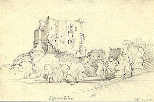 Thomas Ender Ruine Liechtenstein, Bleistiftzeichnung
