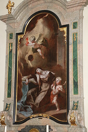 Theresienfeld, Pfarrkirche hl. Kreuz, ab 1767 von Josef Gerl errichtet, Altarbild hl. Theresa, 2. Hälfte 18. Jh.