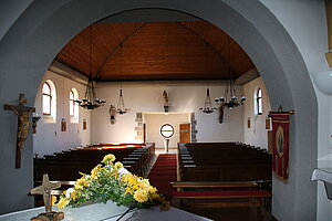 Echsenbach, Pfarrkirche hl. Jakobus der Ältere, Blick aus der alten Kirche in den quadratischen Zubau