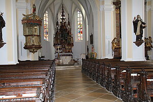 Pöchlarn, Pfarrkirche Mariae Himmelfahrt, im Kern spätgotischer Bau, 1766-68 von Johann Michael Ehmann barockisiert