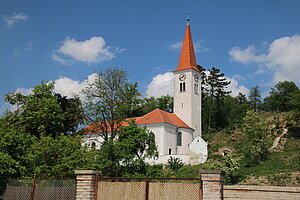 Königsbrunn am Wagram, Pfarrkirche hl. Johannes der Täufer, barocke Saalkirche, 1756/57 errichtet, 1898 und 1936 erweitert