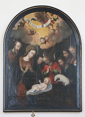 Drasenhofen, Pfarrkirche hl. Veit, Leinwandbild Geburt Christi mit Hll. Franziskus und Antonius, Ende 17. Jh.