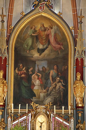 Zelking, Pfarrkirche hl. Erhard, Altarbild hl. Erhard erscheint den Kranken, Theodor Petter, 1845