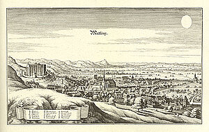 Mödling, Kupferstich von Matthäus Merian, aus: Topographia Provinciarum Austriacarum,  Frankfurt am Main 1679