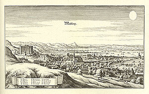 Mödling, Kupferstich von Matthäus Merian, aus: Topographia Provinciarum Austriacarum, Frankfurt am Main 1679