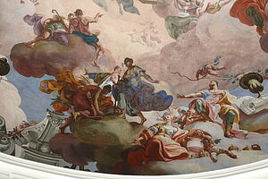 Hafnerberg, Pfarr- und Wallfahrtskirche Unsere Liebe Frau, Kuppelfresko Himmelfahrt und Glorie Mariens, Josef Ignaz Mildorfer, 1743