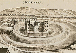 Burg Haugsdorf, Kupferstich von Georg Matthäus Vischer, aus: Topographia Archiducatus Austriae Inferioris Modernae, 1672