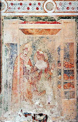 Ulmerfeld, Fresko Schlosskapelle, Hl. Bischof, um 1330/40