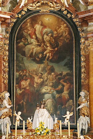 Kirchberg am Wagram, Pfarrkirche hl. Stephan, Hochaltar - Altarblatt Steinigung des hl. Stephanus, C.I. Carlone, 1712
