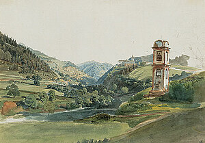 Thomas Ender Bildstock mit Burg Oberranna, Aquarell, um 1830