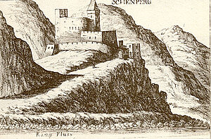 Schönberg am Kamp, Kupferstich von Georg Matthäus Vischer, aus: Topographia Archiducatus Austriae Inferioris Modernae, 1672