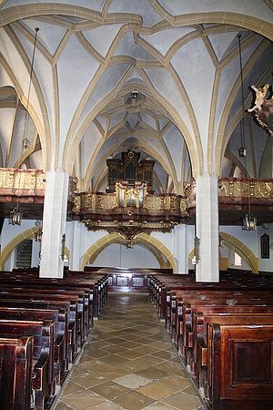 Strengberg, Pfarrkirche Mariae Himmelfahrt, Blick Richtung spätgotische Westempore