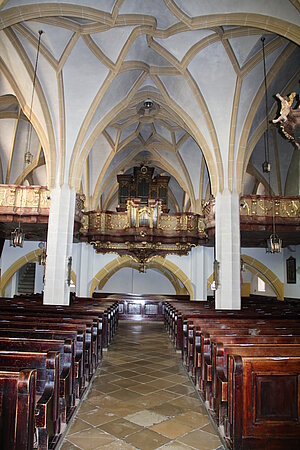 Strengberg, Pfarrkirche Mariae Himmelfahrt, Blick Richtung spätgotische Westempore