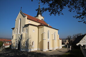 Glaubendorf, Pfarrkirche Hll. Philipp und Jakobus, 1865/66 als Erweiterung eines mittelalterlichen Vorgängerbaus errichtet