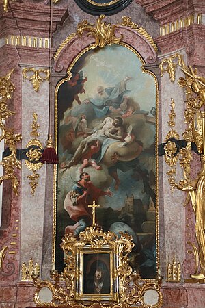 Hafnerberg, Pfarr- und Wallfahrtskirche Unsere Liebe Frau, Seitenaltar mit Altarblatt hl. Donatus, Ignaz Mildorfer, um 1752