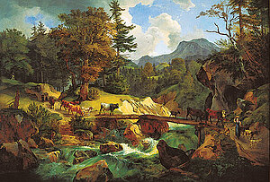 F. Gauermann, Viehtrieb über einen Waldstrom, 1828